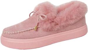 Женские теплые сапоги с декором в виде банта, прочные, для улицы, снежной погоды, поездок на работу, большого размера Fusecottc, Pink