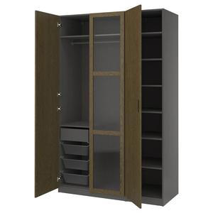 Гардероб PAX/TONSTAD IKEA, 150x60x236 см, цвет dark grey brown/stained oak veneer glass