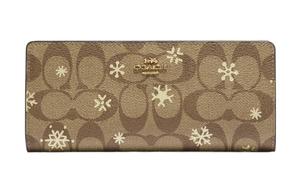 COACH Строгий женский кошелек из прорезиненной ткани с кожаным отделением для карт цвет хаки