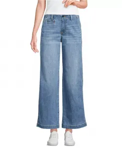 Женские джинсы с завышенной талией и широкими штанинами до щиколотки Lands' End, синий