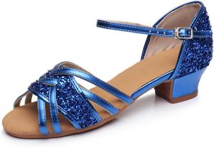 Детские танцевальные туфли для девочек, латиноамериканские танцы, низкий каблук, для бальными танцев, сальсы и танго, для выступлений и тренировок, загар Generic, синий