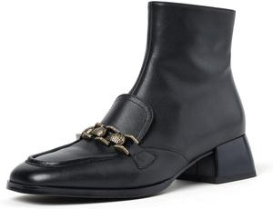 Женские ботильоны TinaCus из натуральной кожи с квадратным носком, модным декором в виде цепочки, на каблуке-блоке, с боковой молнией, Black