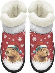 Женские зимние сапоги средней высоты с широким носком, противоскользящие, с меховой подкладкой, имитация кожи, без застежек, носить легко, размеры 4,5-12 Chririnla, Christmas Capybara