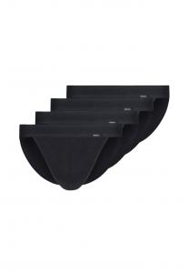 Трусики-Стринги 4 шт. в упаковке - хлопковые трусы в стиле ретро тонкий рубчик из хлопка Skiny, черный