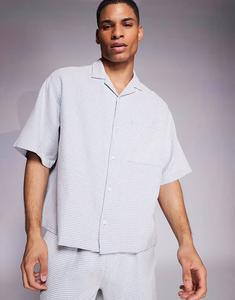 Рубашка-рубашка Coord с вафельным узором, обычного кроя, синего и белого цветов Asos Design