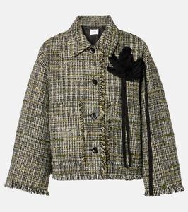 Твидовый жакет с цветочной аппликацией Erdem, Dark Olive
