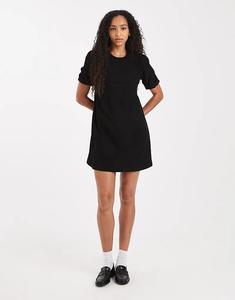 Мини-платье с короткими рукавами из потертого вельвета черного цвета