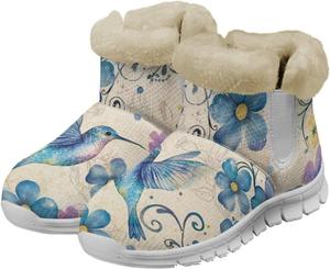 Зимние ботинки chaqlin Hummingbird с пометом, противоскользящие, с флисовой подкладкой и плоским каблуком, удобные, для холодной погоды, для повседневного ношения на улице, Blue Floral Hummingbird