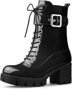 Женские ботинки Allegra K с молнией, платформой и массивным каблуком, Black