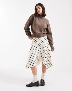 Юбка миди Cotton On песочного цвета с асимметричным узором в горошек