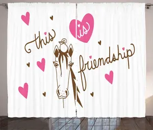 Штора ABAKUHAUS Пони в деревенском стиле, Это лошадь и птица дружбы, универсальные ленточные шторы для гостиной с петлями и крючками, 280 x 225 см, цвет: розовый, умбра, белый Abakuhaus