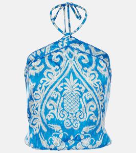 Топ Isabelle с принтом и воротником-халтер Poupette St Barth, Turquoise Macro Ikat