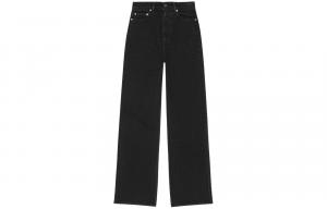 Джинсы с широкими штанинами и нашивкой с логотипом GANNI, черный