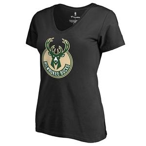 Женская футболка с V-образным вырезом Fanatics Branded Milwaukee Bucks Primary Logo черного цвета Unbranded