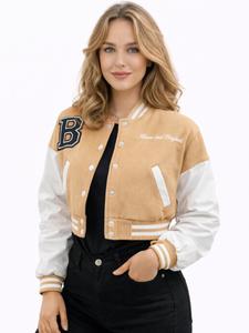 Worldclassca Куртка межсезонная 'Crop College Bomber Jacket' в бежевом цвете