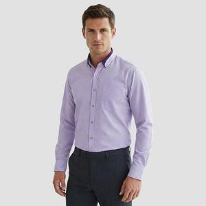 Мужская рубашка с длинным рукавом в клетку и полоску slim fit, не требующая глажки Cloudstyle, Purple Stripes