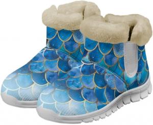 Женские ботинки на зиму с противоскользящей подошвой, полностью утепленные мехом, теплые и уютные снежные сапоги с поролоновой подкладкой Glomenade, Blue Mermaid Scales