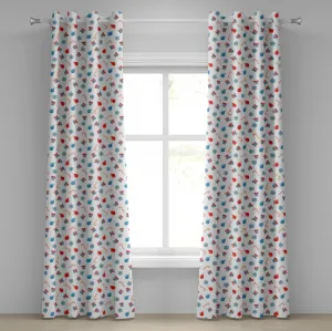 Рождественская штора на люверсах ABAKUHAUS, подарочные коробки-сюрпризы в виде снежинок, классические леденцы и рождественские шары, декоративные двухпанельные шторы, 280 см x 260 см, алый, сине-бежевый цвет