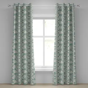 Геометрическая штора на люверсах ABAKUHAUS, узор из крупных и мелких кругов в пастельных тонах, сетка в абстрактном современном стиле, декоративные двухпанельные шторы, 280 см x 175 см, цвет бледно-бирюзовый бежевый Abakuhaus