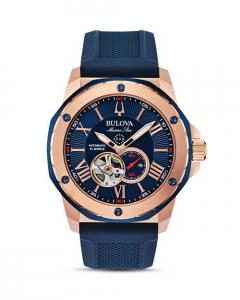 Автоматические часы Marine Star с синим силиконовым ремешком, 45 мм Bulova, цвет Blue