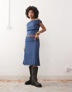 Юбка миди из сетчатой ​​ткани Reclaimed Vintage в сине-черный горошек