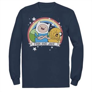Мужская футболка с длинными рукавами и радужным баннером Cartoon Network Adventure Time Finn & Jake Licensed Character