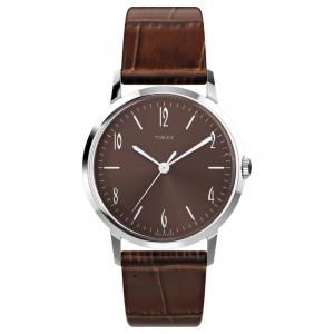 Мужские часы с механическим механизмом с ручным заводом, кожаным ремешком, 34 мм, циферблат tan TIMEX