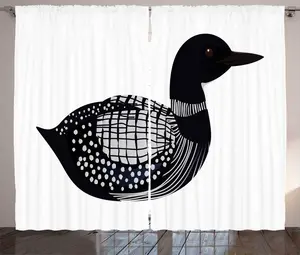 Штора ABAKUHAUS Loon в деревенском стиле, с рисунком птицы и мотивами, присборенная штора из тесьмы для спальни с петлями и крючками, 280 x 225 см, цвет "темно-синий серый" Abakuhaus