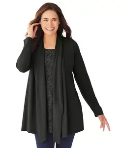 Кардиган Plus Size Within 2-Fer и туника с кружевом Woman Within, черный