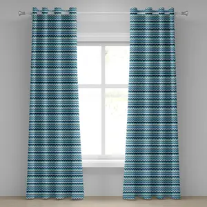 Шторы ABAKUHAUS Water с люверсами, ретро-винтажные зигзагообразные геометрические полосы, декоративные двухпанельные, 280 см x 175 см, бледно-голубой, темно-синий
