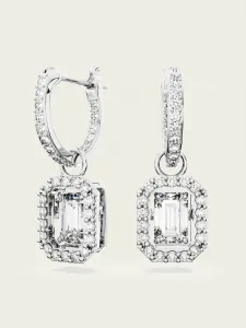 Официальные серьги-подвески Swarovski Una, восьмиугольная огранка, белые.