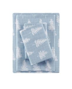 Комплект постельного белья из хлопковой фланели с оригинальным принтом, 4 предмета, размер Queen Madison Park, Blue Forest