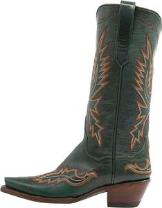 Вышитые сапоги в стиле вестерн, кожаные, средней высоты, с острым носком, классические ковбойские сапоги для верховой езды Windbxyb, зеленый