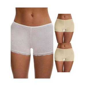 3 пары женских бесшовных слип-шорт из айс-шелк с кружевной отделкой под платья Inspire Chic, Beige White Lace