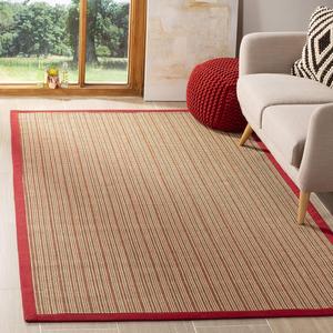 Ковер SAFAVIEH, 275 x 366 см, Natural Fiber Collection, Brown & Red, Border Stripe Sisal Design, Easy Care, идеально подходит для помещений с высокой проходимостью в гостиной, спальне (NF132B)