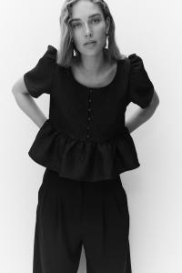 Блузка с баской из парчи H&M, черный