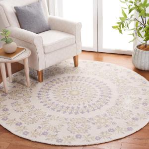 Ковер SAFAVIEH, 183 x 183 см, Empire Collection, круглый, Ivory & Beige, ручной работы с медальоном из шерсти, идеален для помещений с высокой проходимостью в гостиной, спальне (EM826B)