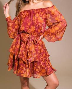 Мини-платье из тканого материала с принтом в бордовом цвете FLYING TOMATO