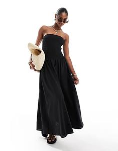 Платье-бандо миди Brave Soul с присборенной грудью черного цвета