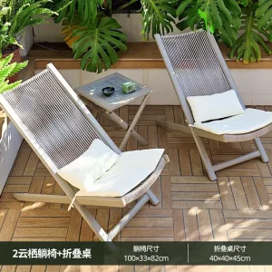 Комплект садовой мебели: кресло-реклайнер, стола, 2 стула, поясничная подушка, светло-бежевый