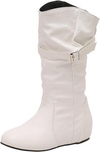 Женские сапоги средней длины с низким массивным каблуком, с круглым носком, свободного кроя, для косплея Generic, White