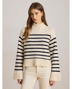 Женский полосатый свитер с высоким воротником Lauren Ralph Lauren, Mascarpone Cream/lauren Navy