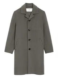 Шерстяное пальто с вышитыми сердцами AMI Paris, серый