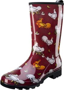 Женские непромокаемые резиновые сапоги HISEA среднего голенища для работы в саду, Chickens Red