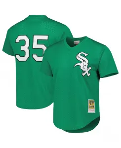 Мужская бейсбольная майка Frank Thomas Green Chicago White Sox Cooperstown Collection Authentic St. Patrick's Day 1996 Batting Practice Jersey Mitchell & Ness