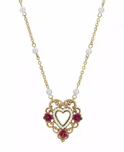 Женское ожерелье в форме открытого сердца с эмалированным цветком и искусственным жемчугом 2028, pink