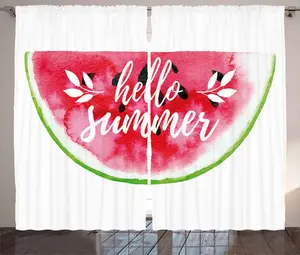 Летняя штора ABAKUHAUS в деревенском стиле, картина с мотивирующими словами, универсальные ленточные шторы для гостиной с петлями и крючками, 280 x 245 см, красно-зеленый Abakuhaus