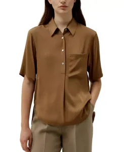Рубашка с коротким рукавом и застежкой на пуговицы (половина планки) Lilysilk, коричневый