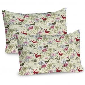 ABAKUHAUS Зимние чехлы для подушек, набор из 2 шт., силуэты оленей с цветущими цветами, абстрактная рождественская природа, чехлы для подушек с декоративным принтом, 80x40 см, оливково-зеленый, светло-зеленый