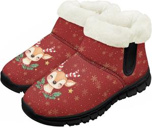 Детские зимние сапожки для мальчиков и девочек, утепленные искусственным мехом, ботильоны до щиколотки с противоскользящей подошвой для малышей, детей младшего и старшего возраста Chririnla, Cute Christmas Reindeer